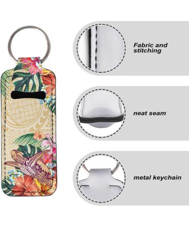 Tropical Floral Polynesian Turtle Lip Gloss Holder Keychain | Neoprene Chapstick Sleeve - Shop Internationally - Buy Online on GoSupps.com