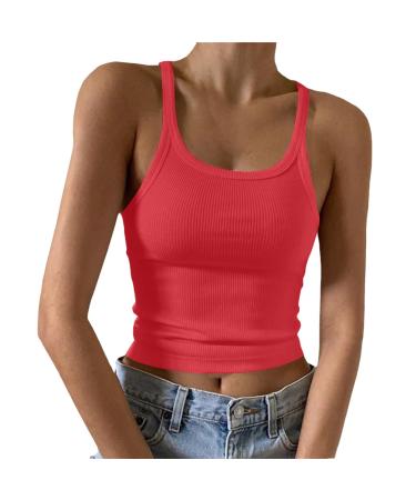 Women's Fashion 2024 Tank Tops Deep V Neck Loose Fit Basic Lace Trim Summer Casual Sleeveless T-Shirts Tanks 4453-eumxw-2-red XL