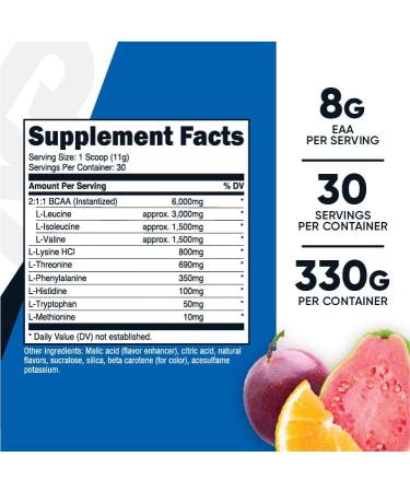 Nutricost EAA Powder 30 Servings - Passion Fruit Orange and Guava - Essential Amino Acids - Non-GMO, Gluten Free & Vegetarian Friendly - Buy Online on GoSupps.com