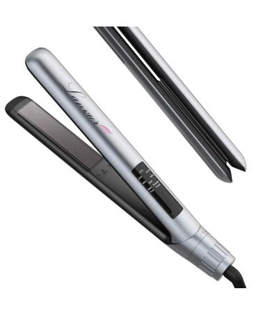 LANVIER Hair Straightener Flat Iron 2 in 1 Hair Straightener and Curler Nano Silver Tourmaline Titanium Ceramic Flat Iron 15s Fast Heating Rotating Temp Dial Smart LED Dual Voltage Hair Styler Grey