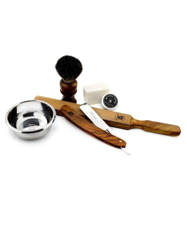 Haryali Wooden Shaving Set with Cut Throat Razor Badger Hair Shaving Brush