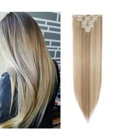 26inch Straight Hair Extension 8 Pcs full Head Set Clip In Hair Extensions Hairpiece Heat-Resisting -Sandy&Bleach Blond 26 Inch Straight #Sandy&Bleach Blond