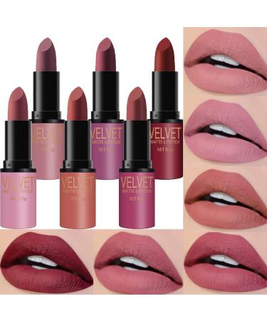 Dulele 6 Colors of Velvet Smooth Matte Lipstick Set  Long Lasting & Waterproof Non-Stick Cup Nude Color Lip Makeup Gift Set for Girls and Women