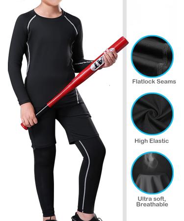 HOPLYNN Youth Boy's Compression Pants 4 Pack - Football Base Layer Leggings for Sports - Black, Blue, White - Large - Buy Online on GoSupps.com