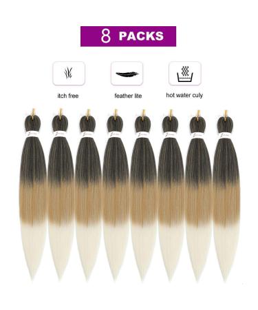 Ombre Braiding Hair Pre Stretched 26 Inch Brown Blonde Yaki Straight Braiding Hair 8 Packs - Synthetic Extensions for Crochet, Twist - Hot Water Setting - 1B/27/613 - 26 Inch-8Pcs - Buy Online on GoSupps.com