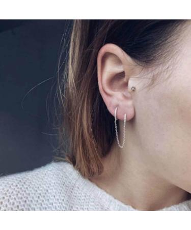 Boho Double Chain Hoop Earrings | Gold & Silver CZ Rhinestone Huggies | Punk Dangle Jewelry for Women & Girls - Buy Online on GoSupps.com