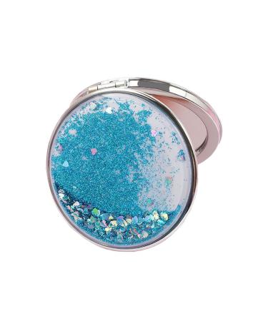 Jihuoo compact cosmetic mirror Portable pocket mirror Mini folding mirror two -sided make -up mirror travel mirror for women girls blue