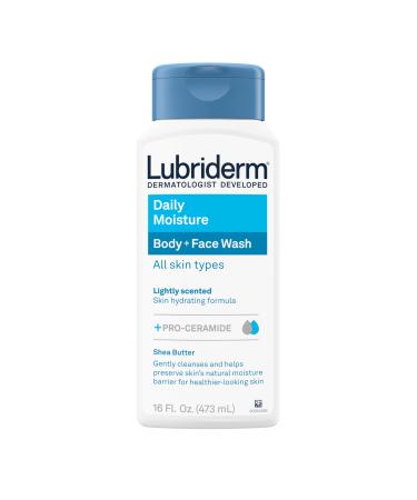 Lubriderm Daily Moisture Body + Face Wash Hydrating Body Wash + Moisturizing Facial Cleanser with Pro-Ceramide & Shea Butter to Gently Cleanse Light Fragrance & Hypoallergenic 16 fl. oz