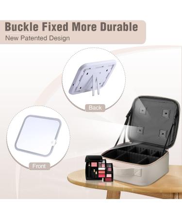 AZ GOGO Travel Makeup Bag with Lighted Mirror | Portable, Waterproof Cosmetic Organizer | 3 Color Brightness | Creamy White - Buy Online on GoSupps.com