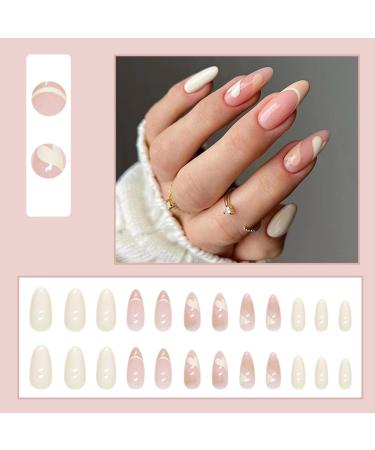 Justotry 24 Pcs Pale Orange Heart Stiletto False Nails with Nail Glue - Almond Medium Stick on Nails for Women - French Press on Nails Pattern - Fake Nails for Nail Art - Buy Online on GoSupps.com