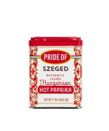 Pride Of Szeged Hungarian Hot Paprika, Authentic Hungarian Sourced, Single Ingredient Premium Spice | Gluten Free | Kosher | Non-GMO | 1.7 oz. Tin, 1-Count