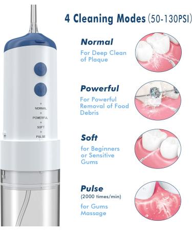 Portable Cordless Water Flosser by Megainvo - 4 Modes, Rechargeable & Waterproof Dental Oral Irrigator for Home & Travel - Blue - Buy Online on GoSupps.com