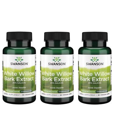 Swanson Maximum Strength White Willow Bark Extract-Promotes Joint Support & Muscle Relief-Standardized to 25% Salicin-Natural Supplement with No Stomach Irritation (60 Veggie Caps 500mg Each) 3 Pack