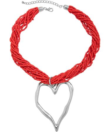 Oralgo's Large Heart Metal Necklace - Fashionable Multi-Layered Pearl Choker & Statement Silver Collarbone Chain Jewelry - Buy Online on GoSupps.com