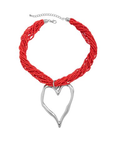 Oralgo's necklace with a large heart trailer made of metal fashionable collar necklace collarbone chain multi-layered pearl chok statement jewelry silver reeferlen + alloy
