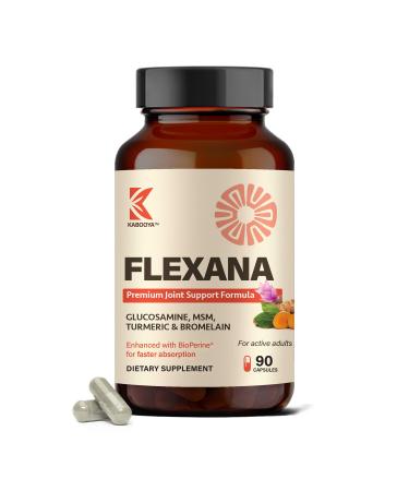Kabooya Flexana - Glucosamine Chondroitin MSM and Turmeric Joint Support Supplement for Women & Men with Bromelain & Glucosamine Sulfate 1500 mg. Joint Health & Flexibility 90 Capsules