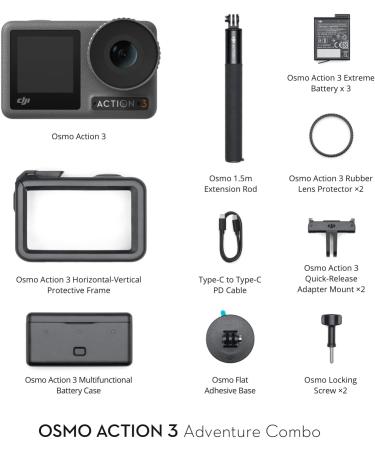 DJI Osmo Action 3 Adventure Combo | 4K HDR Waterproof Camera with HorizonSteady, Extension Rod | Vlogging for YouTube - Buy Online on GoSupps.com