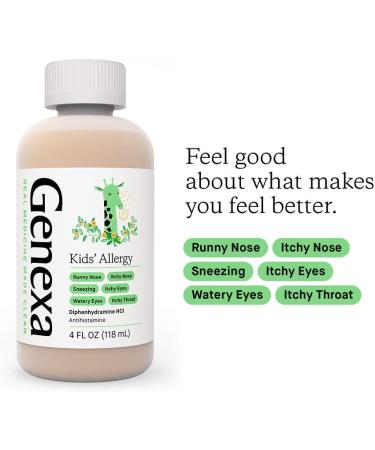 Genexa Kids' Organic Liquid Allergy Medication - 4oz | Vegan, Gluten-Free & Non-GMO | Agave Flavor | Effective Antihistamine for Children - Buy Online on GoSupps.com