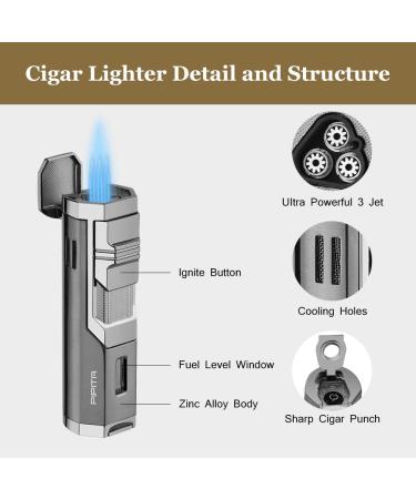 PIPITA Torch Lighter Windproof Cigar Lighter Adjustable Triple Jet Flame Refillable Butane Gas Lighters with Punch (Butane Not Included) - Buy Online on GoSupps.com