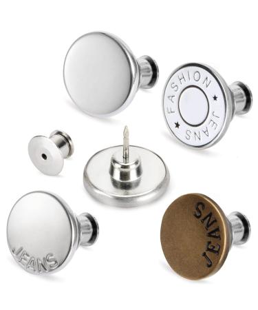 TOOVREN Upgraded 8 Sets Button Pins for Jeans Pants, No Sew Perfect Fit Jean Button Tightener Replacement Adjustable Reusable Metal Clips Snap Tack, Instant Reduce Too Big Pants Waist 8#A