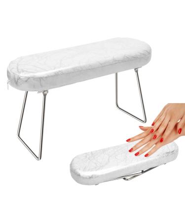 Coldairsoap Nail Pillow Hand Rest with Bracket, Professional Manicure Arm Stand Holder for Nails Art DIY Foldable Microfiber Leather Nail Hand Rest Cushion for Nail Salon Technician (White)