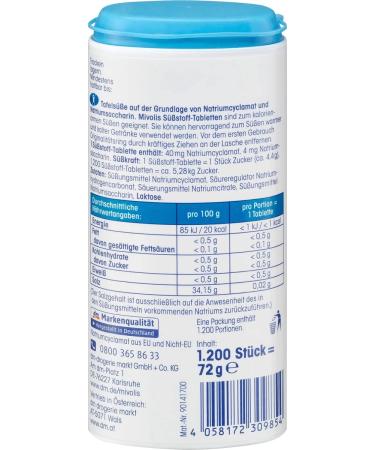 Mivolis Vegan Sweetener Tablets - Gluten & Color-Free 1 200 Pieces (72g) | Premium Sugar Alternative - Buy Online on GoSupps.com