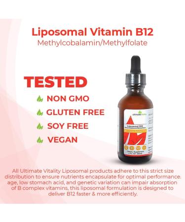 UltimateVitality Liposomal B12 Methylcobalamin Liquid with Folate - Maximum Absorption Formula - 2 Ounces - Buy Online on GoSupps.com