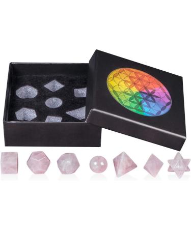 Buy Nupuyai 7 Pieces Rose Quartz Platonic Solids Set - Sacred Geometry & Reiki Healing Crystals - Gift Box - International Shipping - Buy Online on GoSupps.com