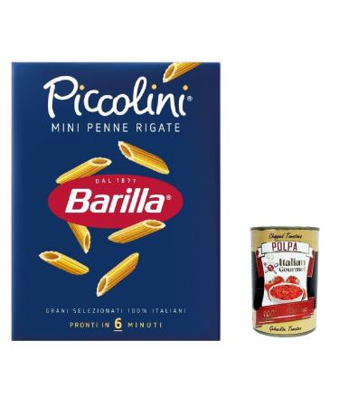 Italian Gourmet E.R. Barilla Penne Rigate 100% Italian Mini Pasta 500g + Italian Gourmet Pulp 400g (Pack of 20)