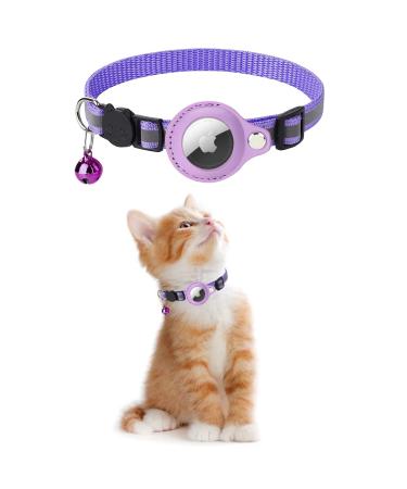 Kolacen Reflecting Airtag Catushage Airtag with Airtag Shell and Bell adjustable Airtag Cat neck band with a stoppable safety buckle for puppies cats kitten (purple)