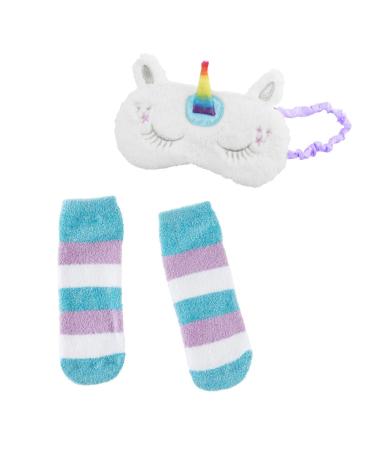 Girls Faux Fur Sleep Mask & Socks Set 3 Designs Caticorn Llama and Panda White Unicorn