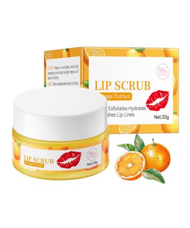 Orange Lip Scrub 20g - Natural Lip Scrub Exfoliator Hydrates and Softens Lips Brightens and Diminishes Lip Lines - Lip Exfoliator Scrub Lip Care for Smooth Soft and Hydrated Lips