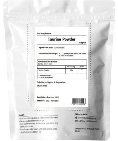 UKHealthHouse 100% Pure Taurine Powder - Muscle Pump Energy - Pharmaceutical Grade Amino (1kg) 1 kg (Pack of 1) - Buy Online on GoSupps.com