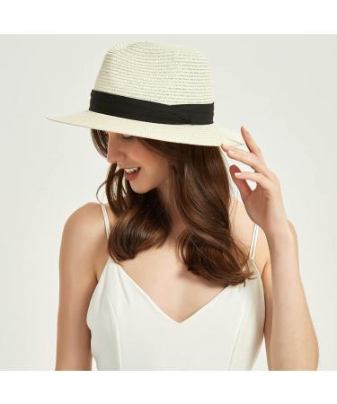 Women's Panama Straw Beach Sun Hat UPF50+ Wide Brim Fedora - Beige - Buy Online on GoSupps.com