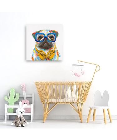 Yidepot Pug French Bulldog Wall Art - Colorful Puppy with Glasses | 60x60CM Canvas Poster for Kids' Room - Buy Online on GoSupps.com