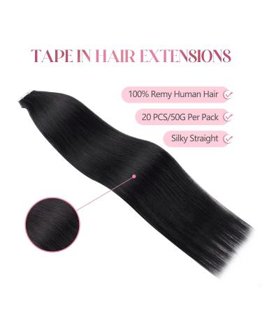 Sixstarhair Tape In Extensions - Real Hair #1 Black 50g 40cm - Invisible Tape Extensions for Seamless Volume - Buy Online on GoSupps.com