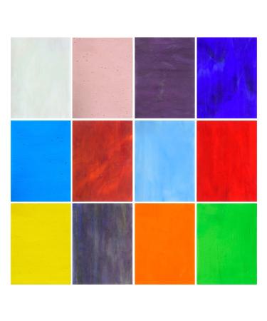 NUODITOS 12 Sheets Stained Glass Sheets, 4X 6 Cathedral Glass Art Glass, Mosaic Glass Tiles for Crafts (Mixed Transparent)