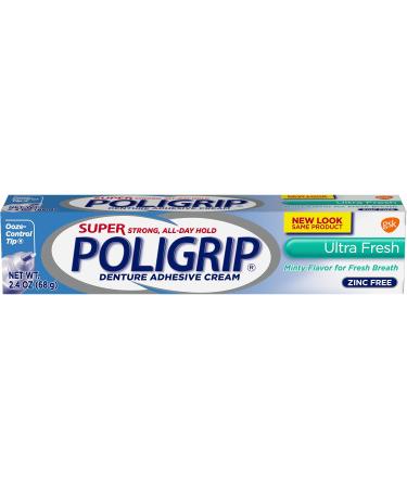SUPER POLIGRIP Denture Adhesive Cream Ultra Fresh 2.40 oz (Pack of 6)