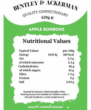 Apple Bonbons (605g) Original Apple-Flavoured Bonbons in a Gift Jar By Bentley & Ackerman's Sweet Shop. Vegetarian - Buy Online on GoSupps.com