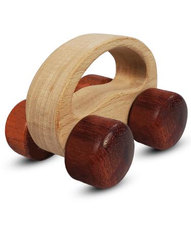 TEKOR Wooden Teether Car - Natural Birch Wood Teething Toy for Baby  Toddler Montessori Toy - Easy Grasping for Motor Development Sensory Skills  Handcrafted  Smooth  No Rough Edges (Colored Wheels)