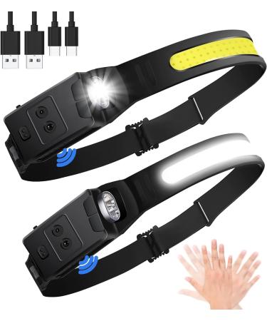 Hyted headlamp LED rechargeable 2 pieces 230 Wide -angle head lamp headlamp with red warning light 6 light modes sensor waterproof headlamps perfect forehead light for jogging fishing running