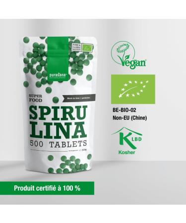Purasana Spirulina BIO 500 Tablets High in Protein Iron Antioxidants. Natural Satiety Detox. Organic Vegan Protein. Phycocyanin. Increases Energy Reduces Fatigue. - Buy Online on GoSupps.com