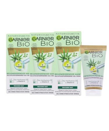 Garnier Pack of 3 Garnier Gel Bottles - Moisturizing Cream - Organic Hemp - 50 ml - Regenerates the skin