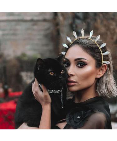 Gold Clear AB Crystal Prism Spiked Halo Crown Headpiece | Handmade Hair Accessory for Women - Buy Online on GoSupps.com