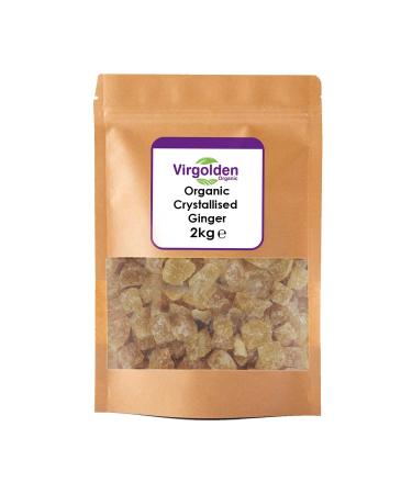 Organic Crystallised Ginger 2kg by Virgolden Organic - Super Healthy Snack Chopped Dried Candied Ginger Natural Source of Energy and Fiber