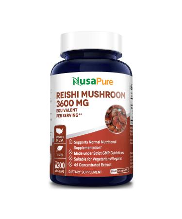 Reishi Mushroom Extract 3600 mg 200 Veggie Caps (Vegan, Non-GMO & Gluten-Free)