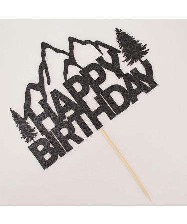 Mountain Happy Birthday Cake Topper Mountain-Climbing Themed Birthday Party Decorations Black Glitter - Buy Online on GoSupps.com