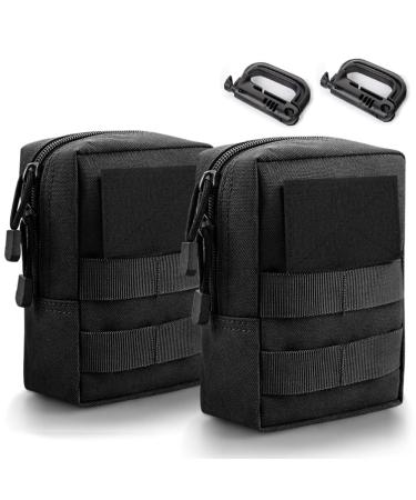 Monoki Molle Pouches, 2 Pack Tactical Waist Bag Water-Resistant EDC Small Pouch Bags with D-Ring Hooks Black