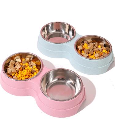 Fuwok Double Dog Bowl Non Slip Removable Stainless Steel Double Bowl 2-IN-1 Dog Bowl with Non-spill For Small Dogs Cats and Animal etc(S Pink) S Pink - Buy Online on GoSupps.com