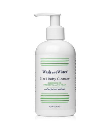 Wash with Water 3-in-1 Organic Blend Baby Hair Shampoo With Body Cleanser & Bubble Bath, Moroccan Argan Oil Baby Body Wash Shampoo, Vegan & Cruelty Free, 8 oz Pump Bottle, Sweetpea Pear Sweetpea Pear 8 Fl Oz (Pack of 1)